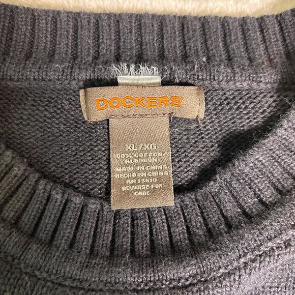 Dockers Crew Neck Sweater Mens XL Colorblock Navy Gray 100% Cotton Grandpacore - Picture 3 of 5